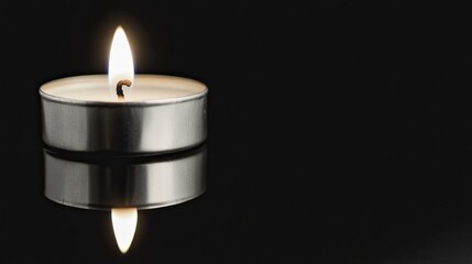 Poster - Soft Glow of a Candle Flame Casting Tranquil Reflections on a Dark Surface