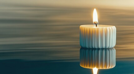 Poster - Soft Glow of a Candle Flame Illuminating Tranquility on a Serene Black Surface