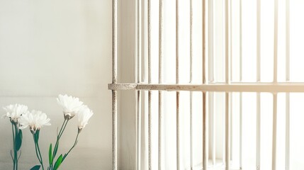 Poster - Empty Cage Awaits Freedom With Its Door Slightly Ajar Against a Serene Background
