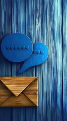 Poster - An Envelope Rests on a Textured Blue Backdrop, Alongside a Playful Speech Bubble