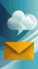 Aufkleber - Colorful Envelope With Speech Bubble Conveying Digital Message on Serene Blue Background