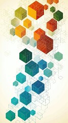 Poster - Dynamic Geometric Design Featuring Colorful Cubes With a Serene Pastel Green Accent