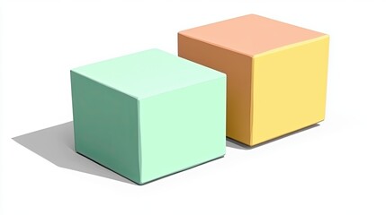 Poster - Two Geometric Cubes Arranged Stylishly in Pastel Colors on a Minimalist Background During Daylight