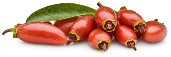 Poster - Fresh Goji Berries Displayed on a Pristine White Background Showcasing Vibrant Colors and Contrast