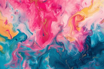Poster - An abstract design featuring vibrant hues of pink, blue, and yellow, with swirling patterns, An abstract design featuring vibrant hues of pink, blue, and yellow