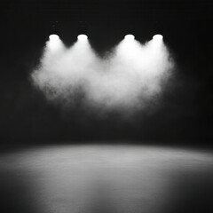 Poster - Stage lights illuminate smoky dark room; backdrop