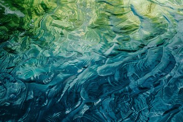 Poster - a close-up of rippling water reflecting shades of green and blue, cool, tranquil shades of green and