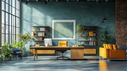 Aufkleber - Sunlit Modern Office, City View, Workspace Design