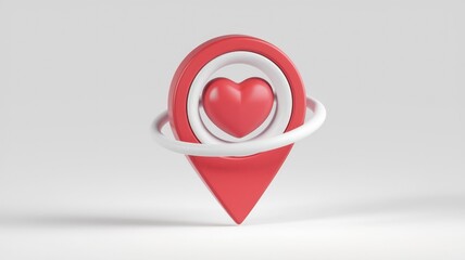 Aufkleber - A 3D rendering of a red location pin with a heart inside, symbolizing love's location.