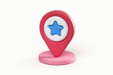 Aufkleber - 3D render of a cute pink location pin with a blue star, indicating a favorite place.