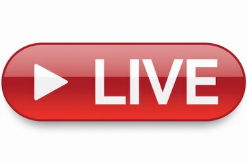 Poster - Red button with play icon and 'LIVE' text indicating live streaming or broadcast.
