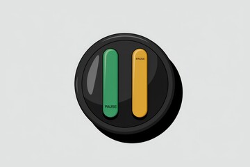 Aufkleber - A circular button with two parallel rectangular sections, one green and one yellow, labeled 'PAUSE'.