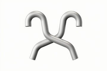 Leinwandbilder - Two metallic pipes are intertwined, forming an abstract 'X' shape against a white background.