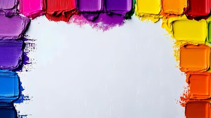 Poster - Colorful painting with a white background. The painting is a mix of different colors and it looks like a rainbow. The painting is very vibrant and lively, and it gives off a feeling of happiness