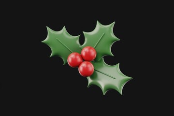 Aufkleber - A 3D rendering of a holly sprig with three red berries, symbolizing Christmas cheer.