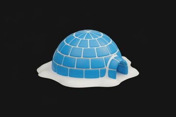 Aufkleber - A 3D model of an igloo, a snow house, with a blue exterior and white snow base.
