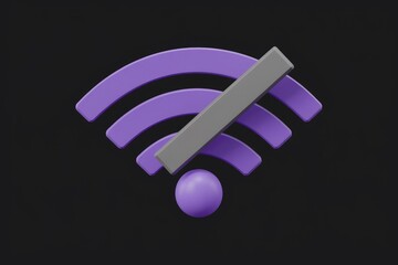 Aufkleber - 3D illustration of a purple Wi-Fi symbol with a grey cross signifying disabled connection.