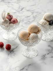 Sticker - Ice Cream with Raspberries on Marble Table