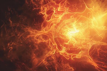 Poster - an abstract image featuring swirling, orange and yellow energy radiating from a central point, radia