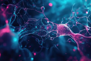 Poster - Colorful abstract representation of neural connections in a vibrant digital landscape