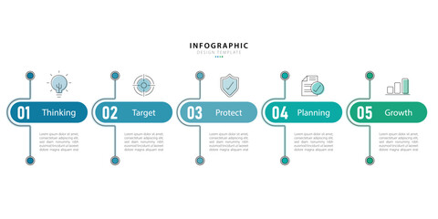 Fototapete - Timeline Creator infographic template. 5 Step timeline journey, calendar Flat simple infographics design template. presentation graph. Business concept with 5 options, gantt vector illustration.