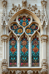 Poster - A closeup Image of a Gothic Window. Intricate details. Created with Generative AI technology