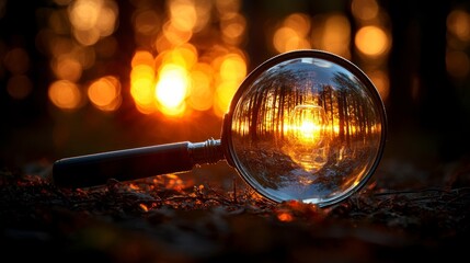 Wall Mural - Magnifier shows forest sunset.