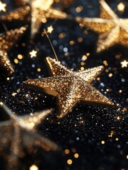 Wall Mural - Shiny Stars Black Background