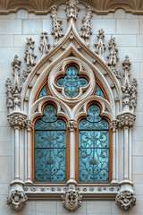 Poster - A closeup Image of a Gothic Window. Intricate details. Created with Generative AI technology