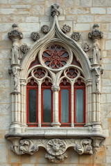 Poster - A closeup Image of a Gothic Window. Intricate details. Created with Generative AI technology