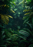 Lush Tropical Foliage with Sunlight Filtering Through in a Mystical Rainforest