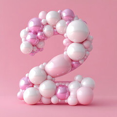 Aufkleber - Glossy pink bubble number 2 on pastel background for creative design projects