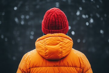 Poster - Person in Orange Jacket and Red Hat