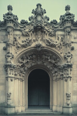 Poster - Entrance of a medieval church. Gothic architecture. Intricate details. Created with Generative AI technology
