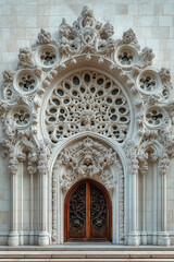 Poster - Entrance of a surreal medieval church. Gothic architecture. Intricate details. Created with Generative AI technology