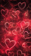 Poster - Red and pink hearts are floating on a vibrant, textured background, creating a romantic atmosphere perfect for valentine's day, symbolizing love, passion, and the arrival of spring