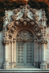 Poster - Entrance of a medieval church. Gothic architecture. Intricate details. Created with Generative AI technology