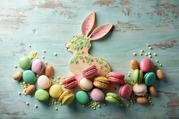 Wall Mural - Elegant Abstract Bunny Easter Text Design, Pastel Colors, Food Photography