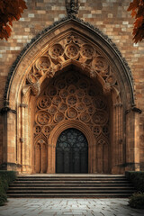 Poster - Entrance of a medieval church. Gothic architecture. Intricate details. Created with Generative AI technology