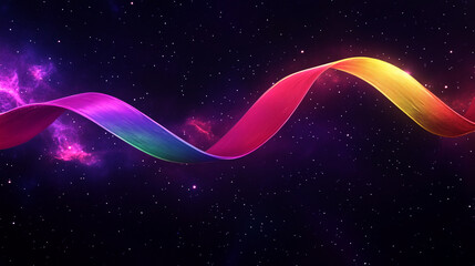 Poster - Vibrant neon ribbon swirling through a cosmic galaxy with stars