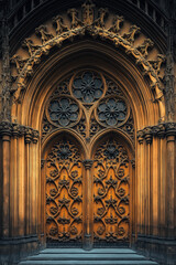 Poster - Entrance of a medieval church. Gothic architecture. Intricate details. Created with Generative AI technology