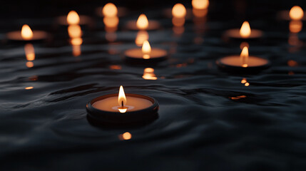 Poster - Floating candles on water creating a serene and tranquil atmosphere