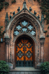 Poster - Entrance of a medieval church. Gothic architecture. Intricate details. Created with Generative AI technology
