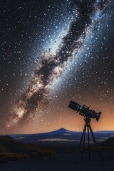 Wall Mural - telescope on tripod with milky way background