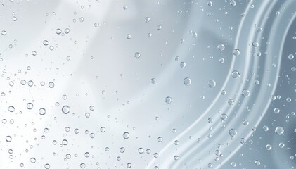 Poster - Water droplets on smooth curved surface abstract background with cool tone