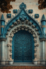 Poster - Entrance of a medieval church. Gothic architecture. Intricate details. Created with Generative AI technology