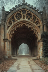 Poster - Medieval passage. Gothic colonnade. Intricate Details. Created with Generative AI technology