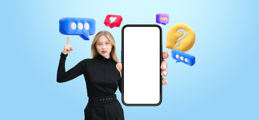 Poster - Smartphone mockup held by a person wearing black with colorful e