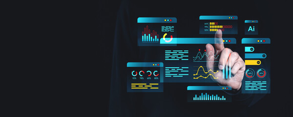 Poster - Interactive data visualization with futuristic interface on dark background.