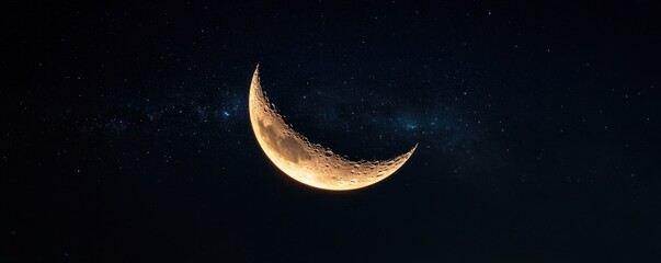 crescent moon glowing softly with supernatural energy, stars twinkling vividly across the cosmic exp